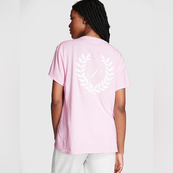 Victoria's Secret PINK Campus Short Sleeve Tee Baby Pink Medium NEW - Picture 4 of 4
